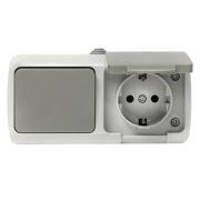 Блок ОП розетка 1-м 16А с заземл. с крышкой+выключатель 1-кл. Мурманск IP54 сер. EKF EFRV16-050-30-5