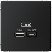 Розетка USB ArtGallery тип A+C 45Вт QC PD высокоскор. ЗУ механизм карбон SE GAL001029