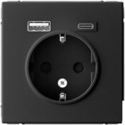 Розетка ArtGallery 16А с 2-мя зар. устр-ми USB A+C 5В/2.4А/3А 2х5В/1.5А мех. карбон SE GAL001032