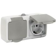 Розетка 2-м ОП Мурманск 16А IP54 с заземл. защ. шторки с крышкой сер. EKF EFR16-129-30-54