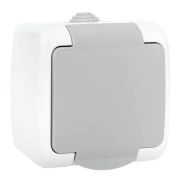 Мурманск Розетка 1-м 16А с заземл. с крышкой IP54 серый с защитными шторками EKF