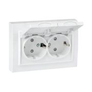 Минск Розетка 2-м СП с заземл. с крышкой 16А белая с защ. штор. IP44 EKF